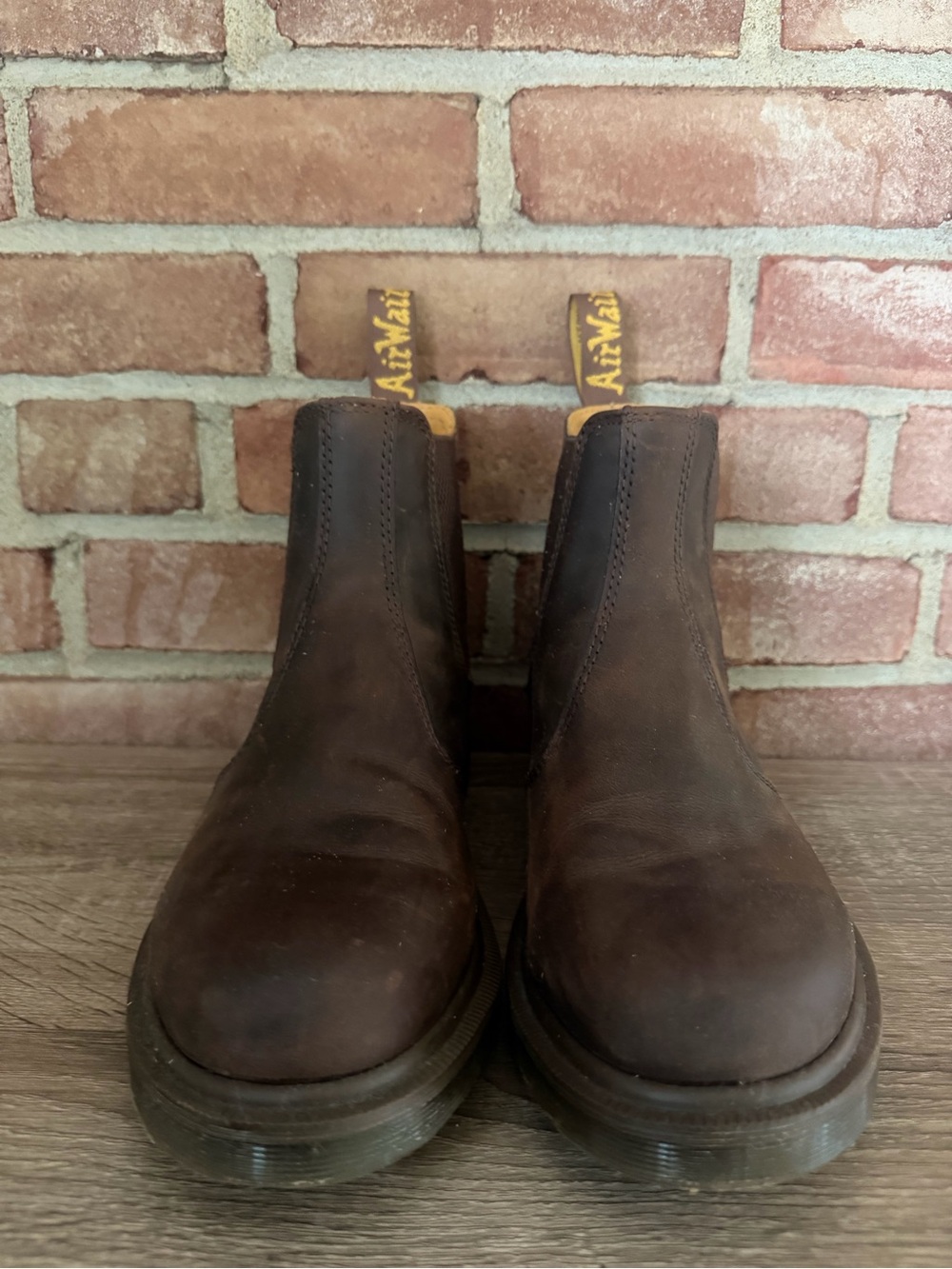 Dr. Martens Brown Leather Chelsea Boots with Yellow Pull Tabs - Men